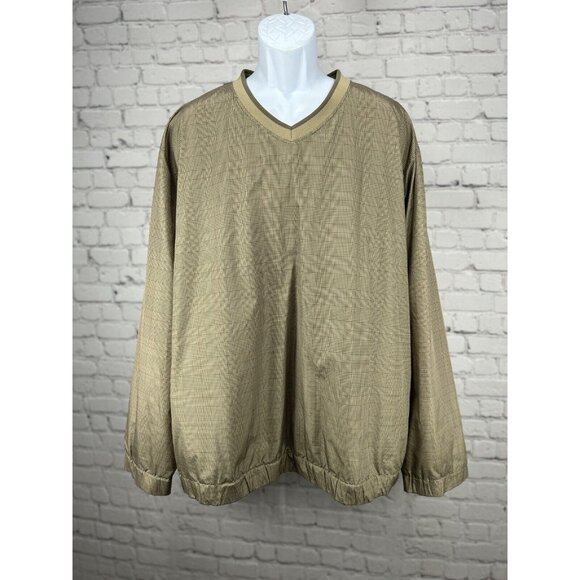 PGA Tour Tan Beige Plaid Long Sleeve Collarless Golf Windbreaker Size XXL - Picture 1 of 7